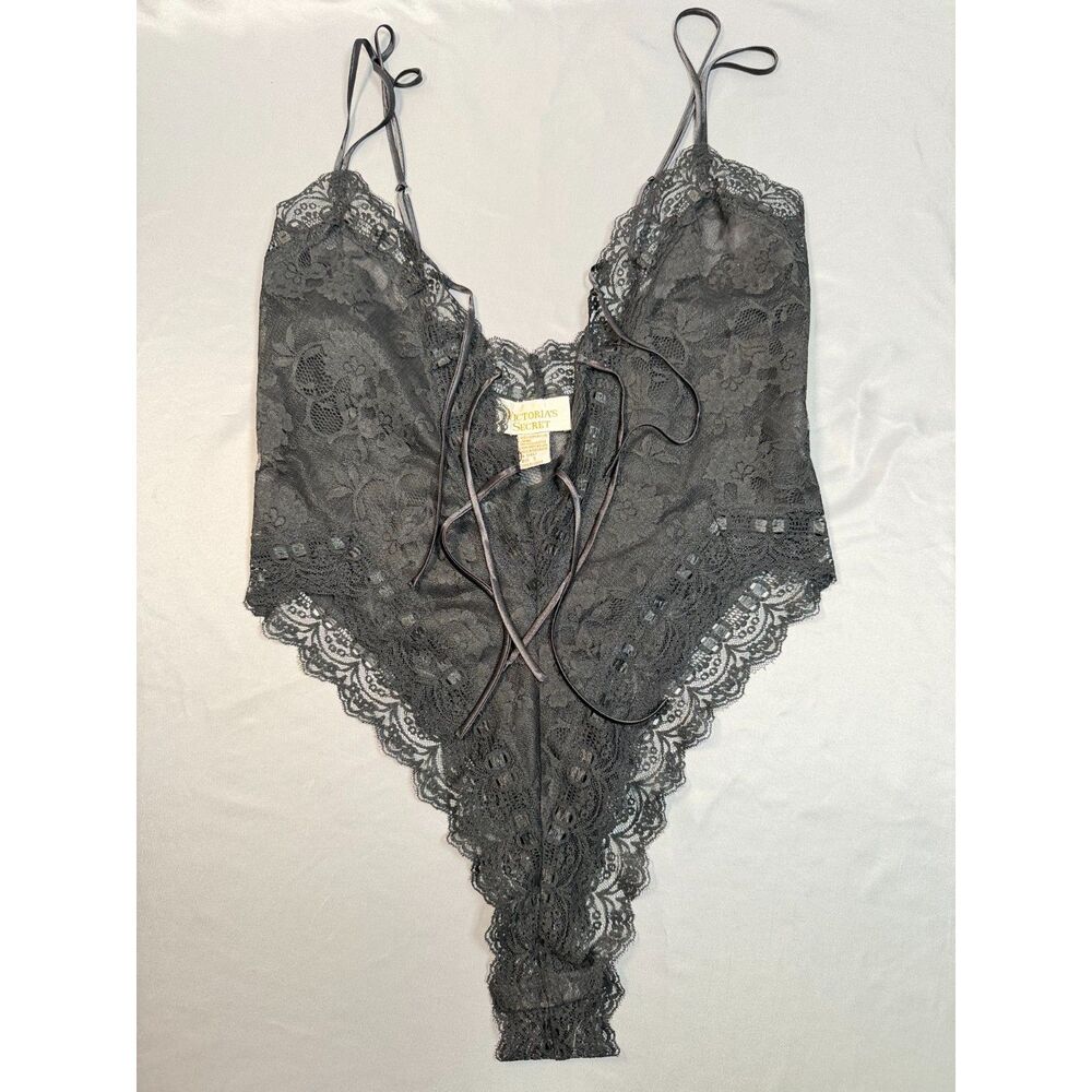 VTG Victorias Secret Gold Label Black Lace Teddy Bodysuit S Romper Lingerie 90s
